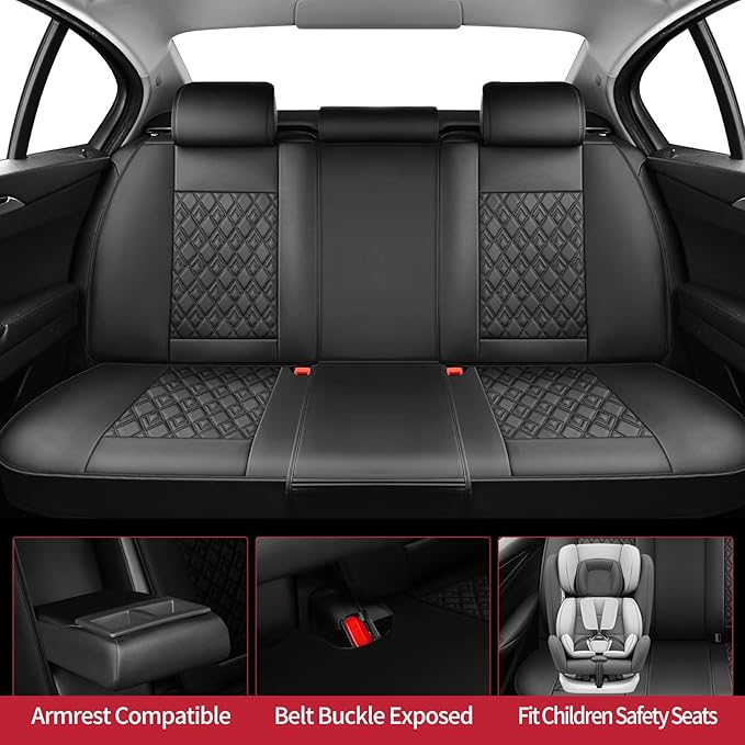 Fit Equus Car Seat Covers for Hyundai Equus 2011-2014 2015 - Upgraded Premium Waterproof & Breathable Leather, Airbag Compatible, All-Weather Seat Cushion Protector (Full Set, Black)