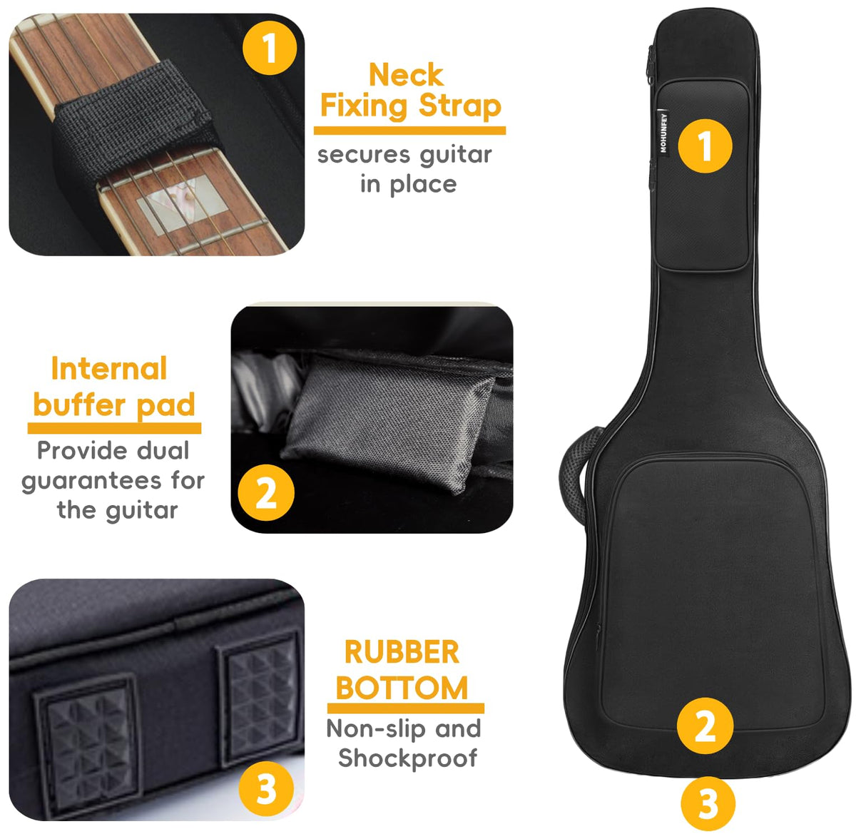 MOHUNFEY 39 inch Electric Guitar Bag Gig Bag 0.57 inch Padding Sponge 600D Ripstop Waterproof Backpack Padded Dustproof Soft Soft Guitar Case Black