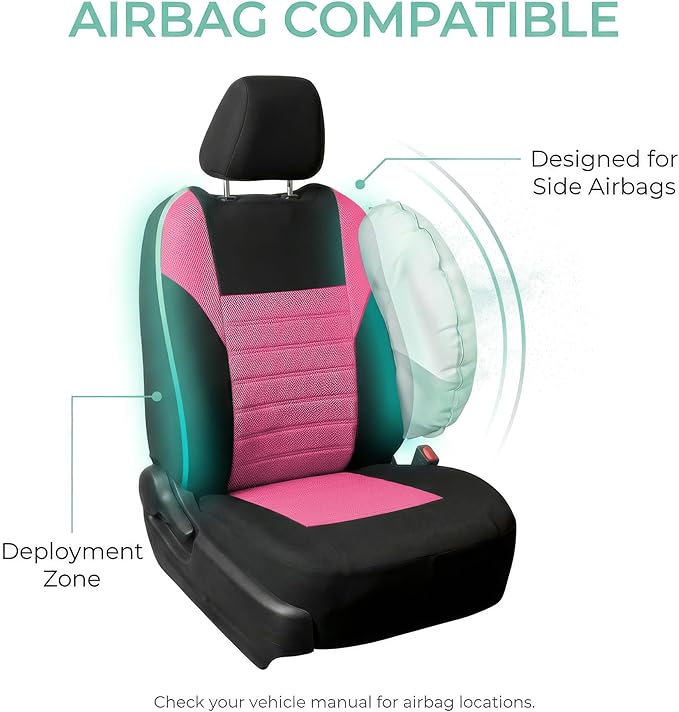 FH Group Automotive Car Seat Covers Full Set Premium 3D Air Mesh Front Seat Covers, Airbag Compatible & Split Bench Cover Universal Fit Interior Accessories for Cars Trucks and SUVs - Pink