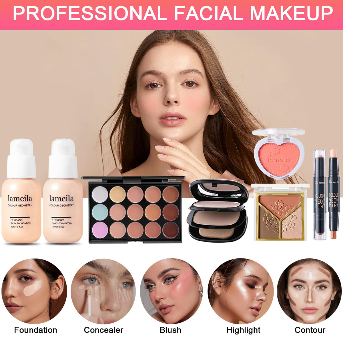 All in One Makeup Kit for Women Full Kit, Professional Travel Makeup Kit for Women & Teens, Foundation Eyeshadow Lipstick Brow Pencil Eyeliner Contour Powder, Complete Make Up Gift Set for Beginners