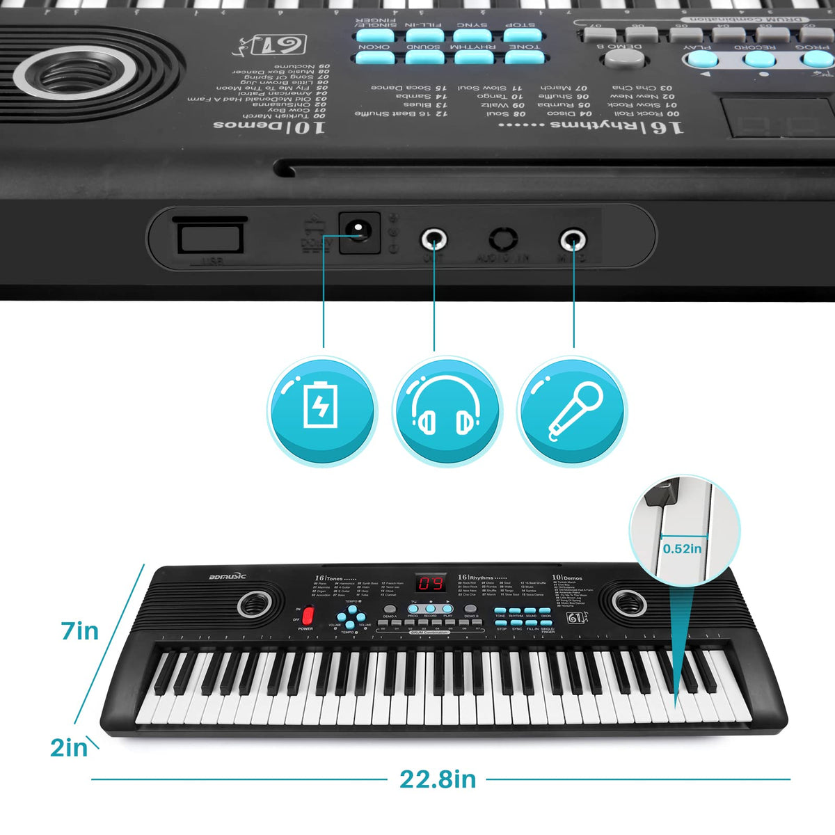61 key keyboard Piano,Portable Electronic Digital Piano,Built In Dual Speakers,External Microphone,Power Plug,Rich Teaching Content,Multi-Functional Electronic Piano Suitable For Beginners