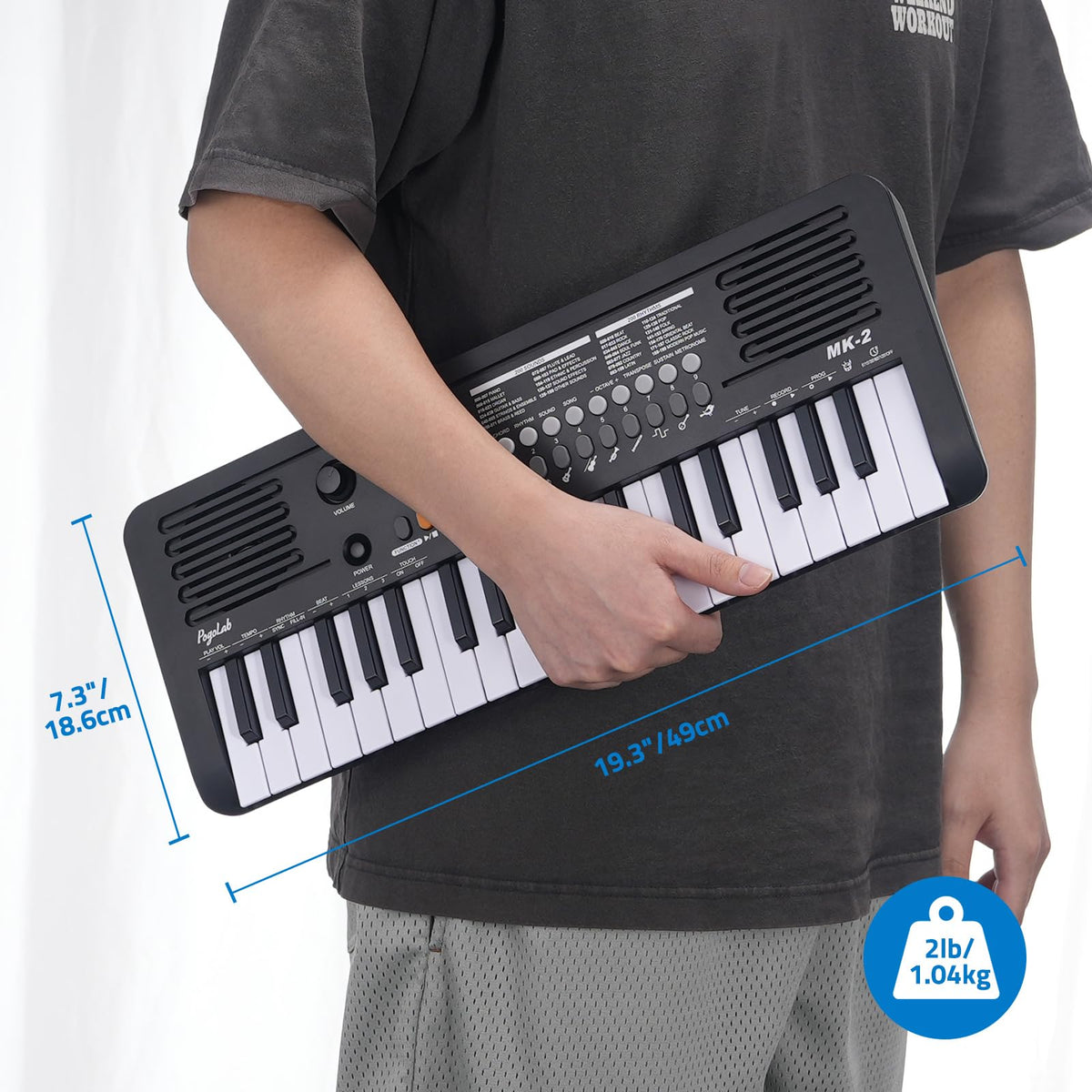 POGOLAB MK-2 37 Keys Kids Keyboard Piano, Portable Small Keyboard with 40 Songs, 200 Sounds, with MIDI Function, LED Display & Dual Speakers, Compact Mini Music Piano for Kids/Beginners (Black)