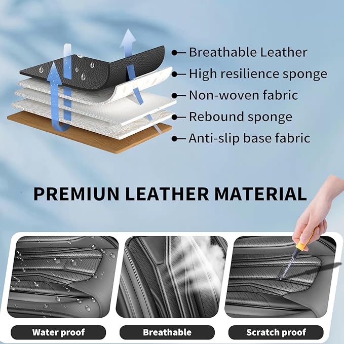 Fit Frontier Car Seat Covers Premium Leather for Nissan Frontier 2009-2025 2026. Waterproof， Breathable, Scratch-Resistant & All-Weather Seat Cushion Protector（Full Set All Black）
