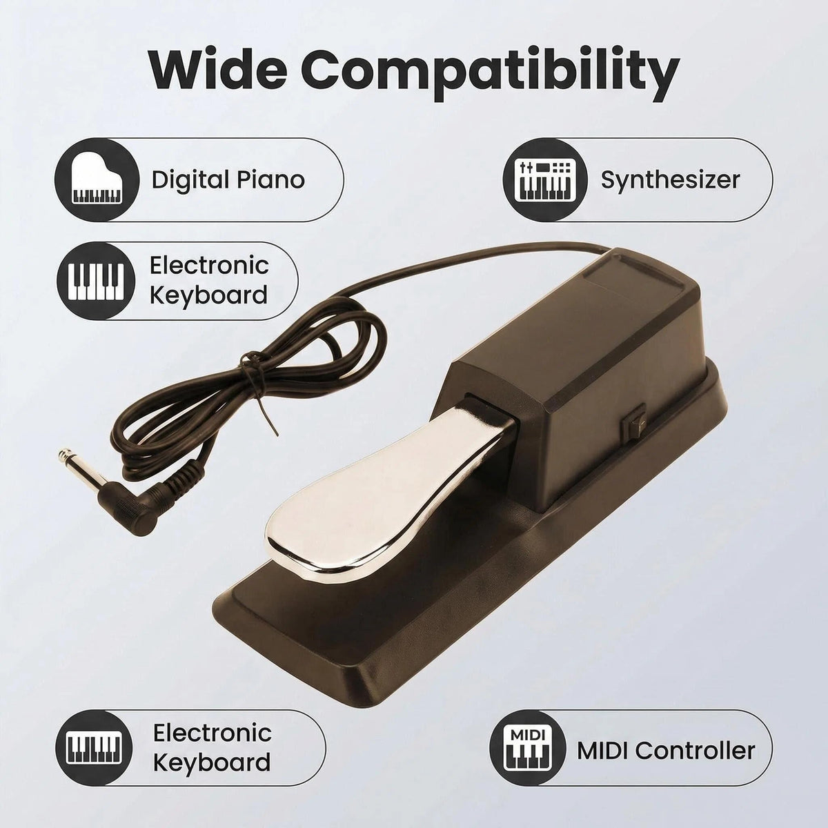 CC CAIHONG Sustain Pedal for Keyboard, Piano Pedal Keyboard Foot Damper Pedal with Polarity Switch, 1/4″(6.5mm) Input Plug, for Electronic Keyboards, MIDI Synthesizer, Digital Pianos