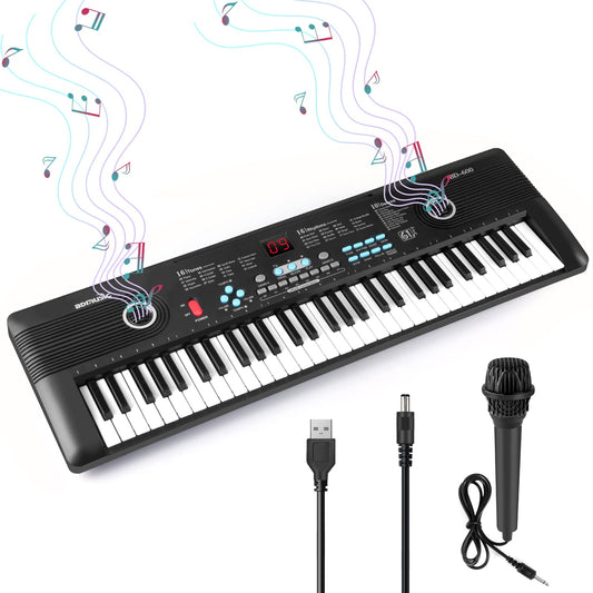 61 key keyboard Piano,Portable Electronic Digital Piano,Built In Dual Speakers,External Microphone,Power Plug,Rich Teaching Content,Multi-Functional Electronic Piano Suitable For Beginners