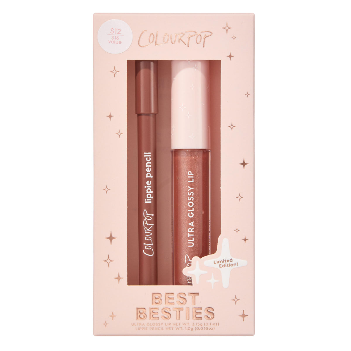 ColourPop Best Besties Lip Pencil & Gloss Duo - Shimmery Nude Lip Combo for Definition & Shine - Includes Shades BFF 2 & It Girl (2 Count)