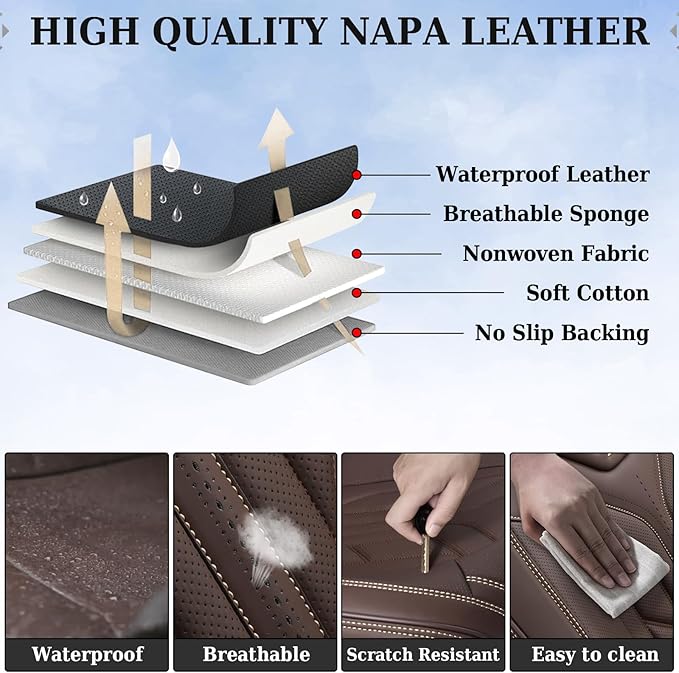 Coverado Front Seat Covers, Car Seat Covers Front Seats, Leather Seat Covers for Cars, Automotive Seat Covers Car Seat Protector Car Accessories Fit for Most Sedans SUV Pick-up Truck(Coffee)