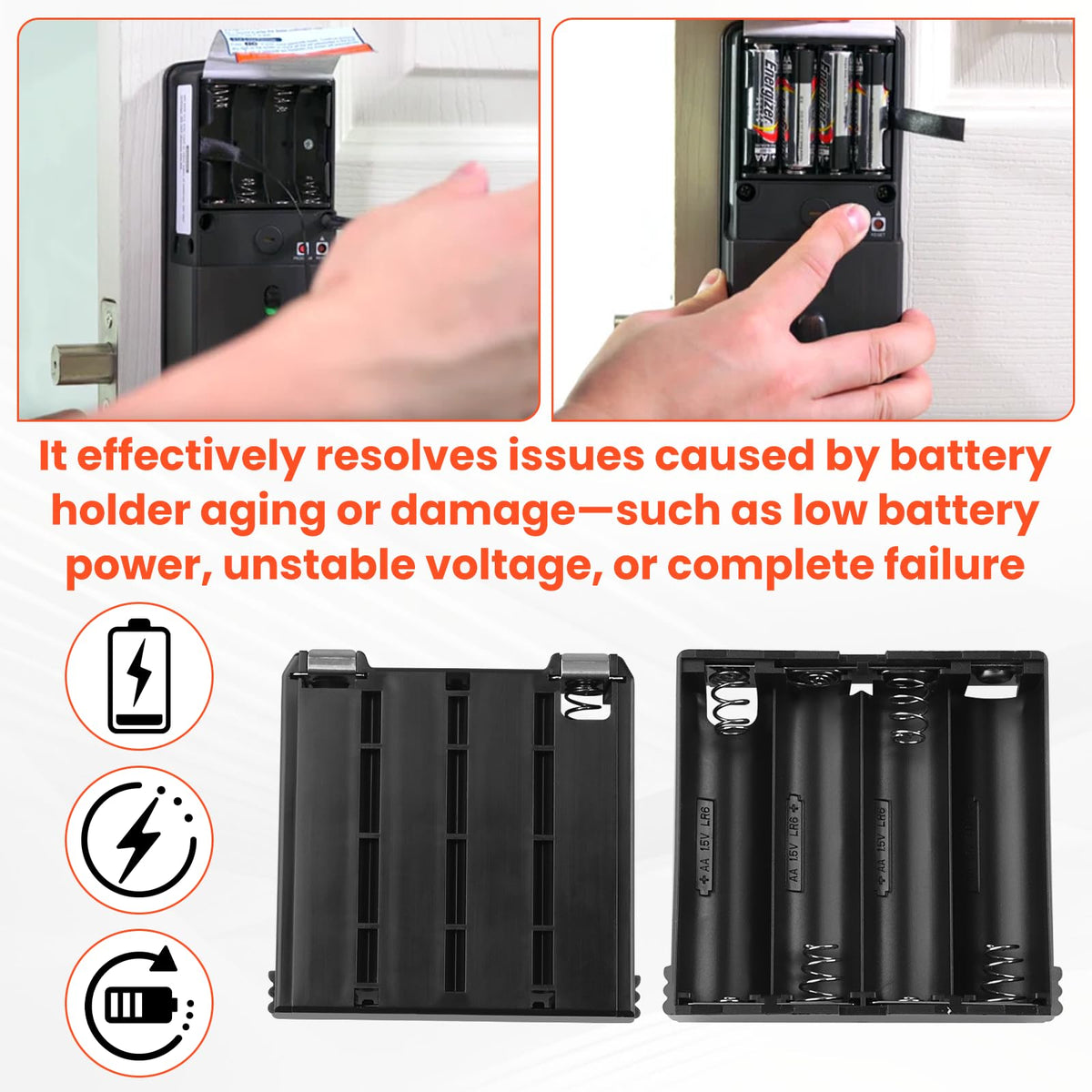 Perfect Pairz 83581 Top Battery Holder for Kwikset Series SmartCode Deadbolts Replacement Part, 4 AA Battery Holder, Smart Keypad Deadbolts Battery Pack Holder