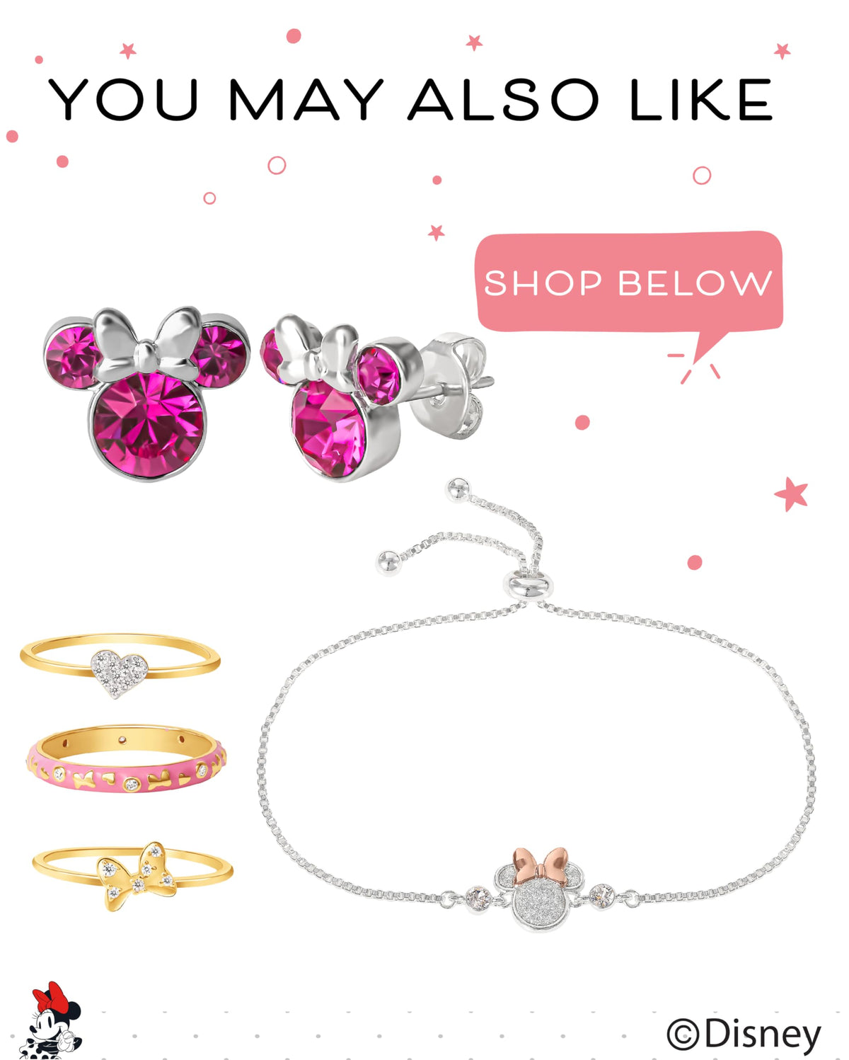 Disney Minnie Mouse October Birthstone Necklace (October - Fuchsia Crystal)