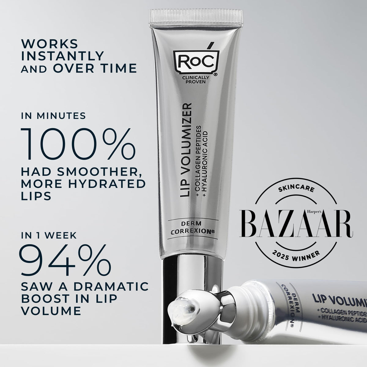 RoC Derm Correxion Lip Volumizer, Hyaluronic Acid Lip Plumper Serum 0.34oz