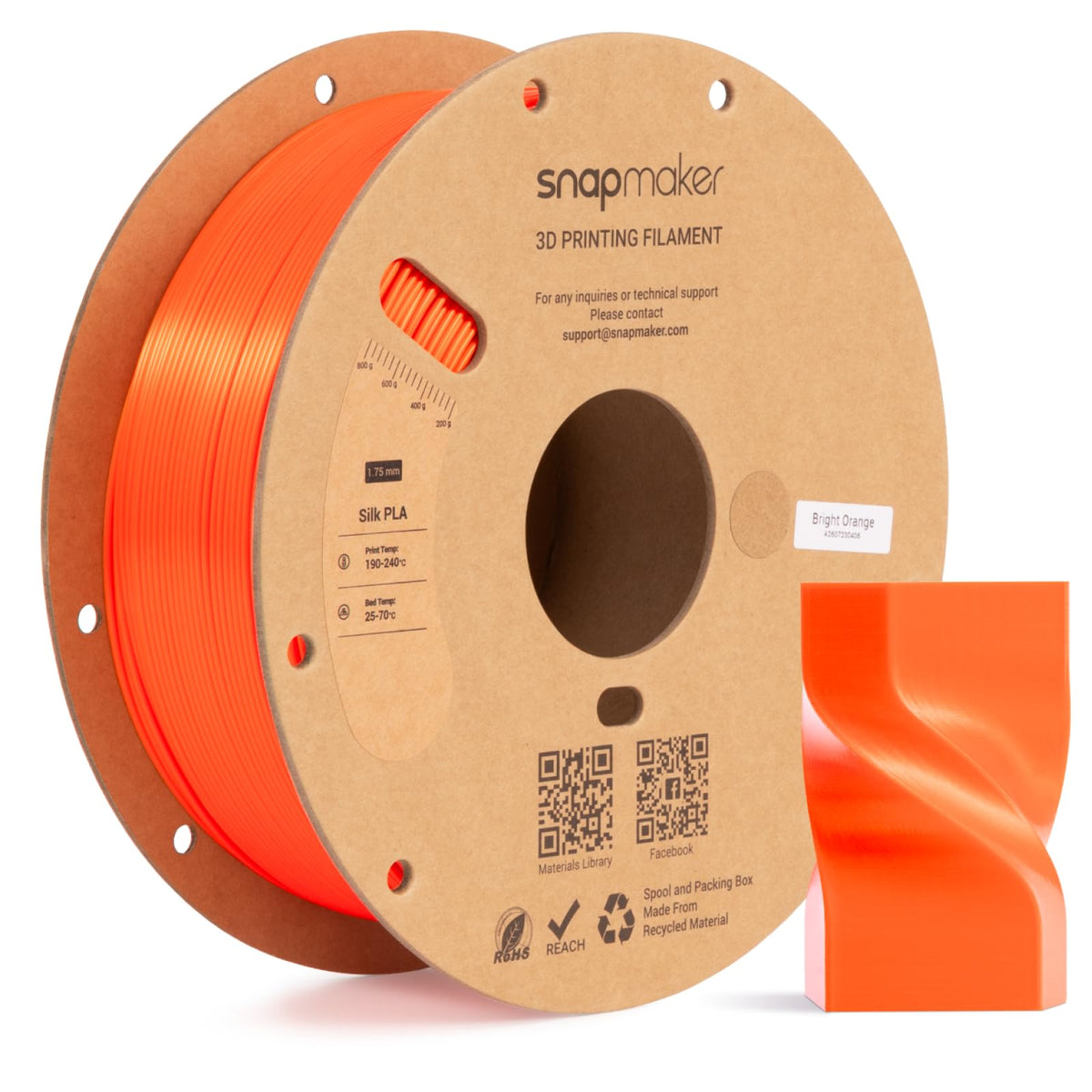 Snapmaker Silk PLA Filament 1.75mm, PLA 3D Printer Filament 1kg (2.2lbs)