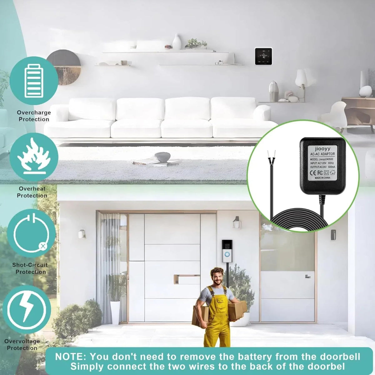 24V500mA Doorbell Transformer for Ring Video Doorbell