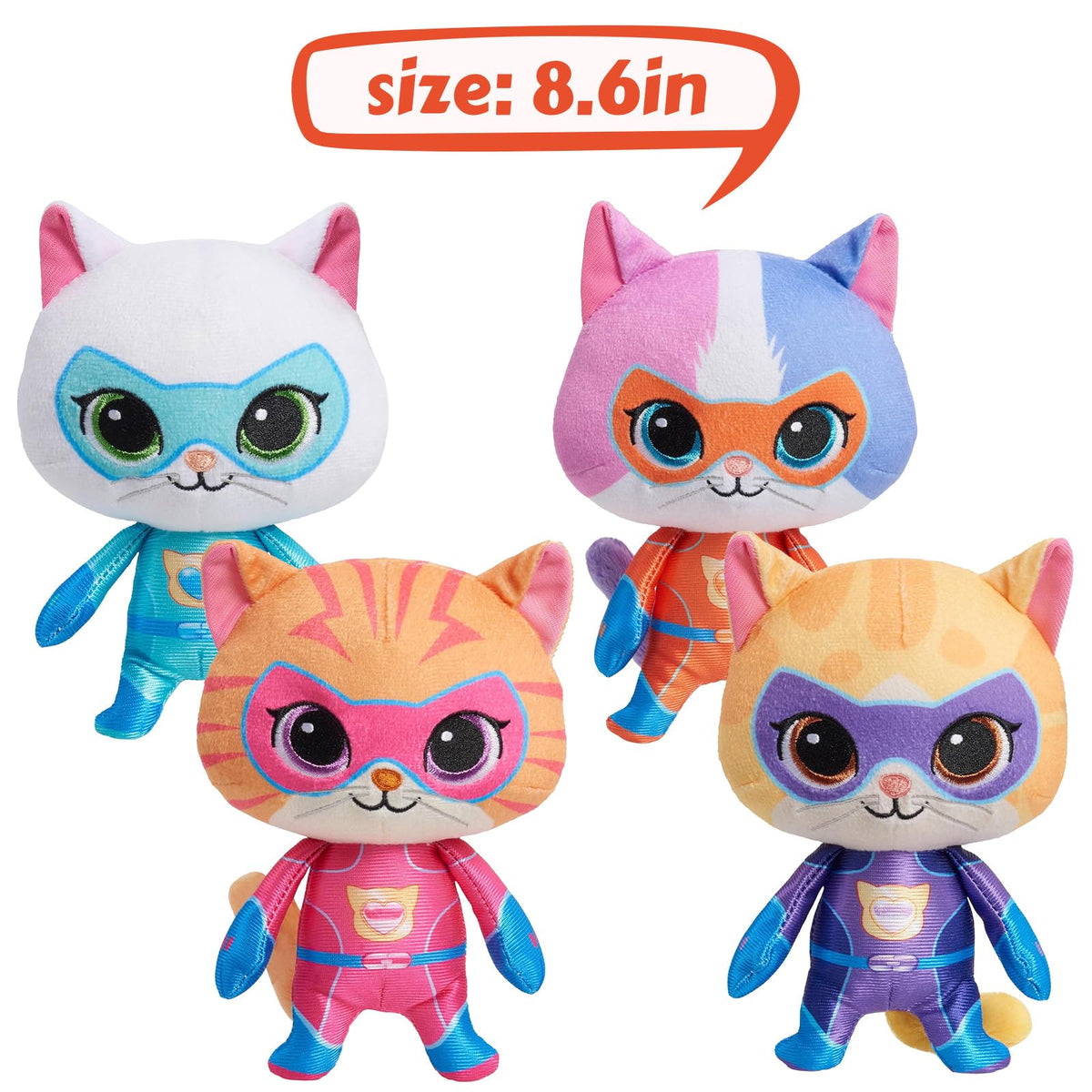 YXCTZKVX Super Cat Plush Toy – Set of 4 Soft Stuffed Animals – Sparks, Buddy, Ginny, Bitsy – Adorable Kitties Gift Set for Children(8Inch)