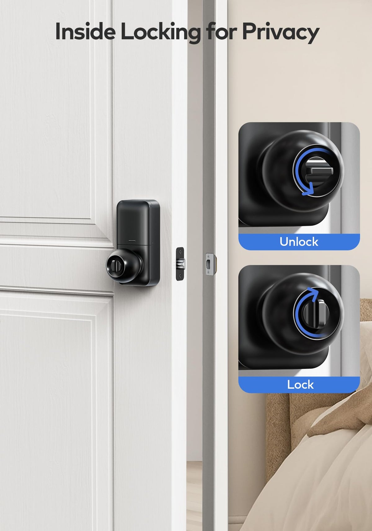 TEEHO TE003 Keypad Door Knob Lock, Keyless Entry Door Handle, Matte Black