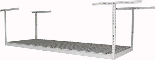 MonsterRax Overhead Garage Storage Rack, 3x8' Heavy Duty Steel, Ceiling Mounted Garage Shelving, Adjustable Hanging Storage Organizer, 450 Pound Capacity, Color: White, Adjusts 12-21" off Ceiling