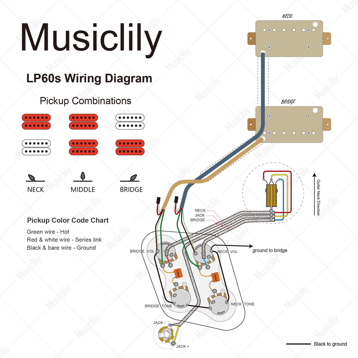 Musiclily Pro LP STD Modern 60s Pre-wired Wring Harness Kit Upgrade