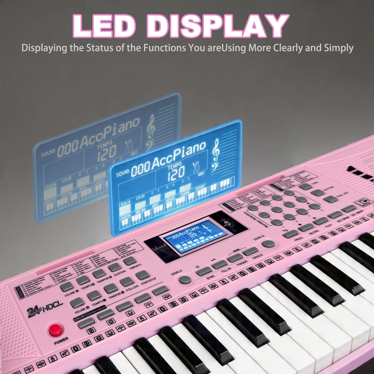 Kids Keyboard Piano, 61 Key Electronic Piano (Pink)