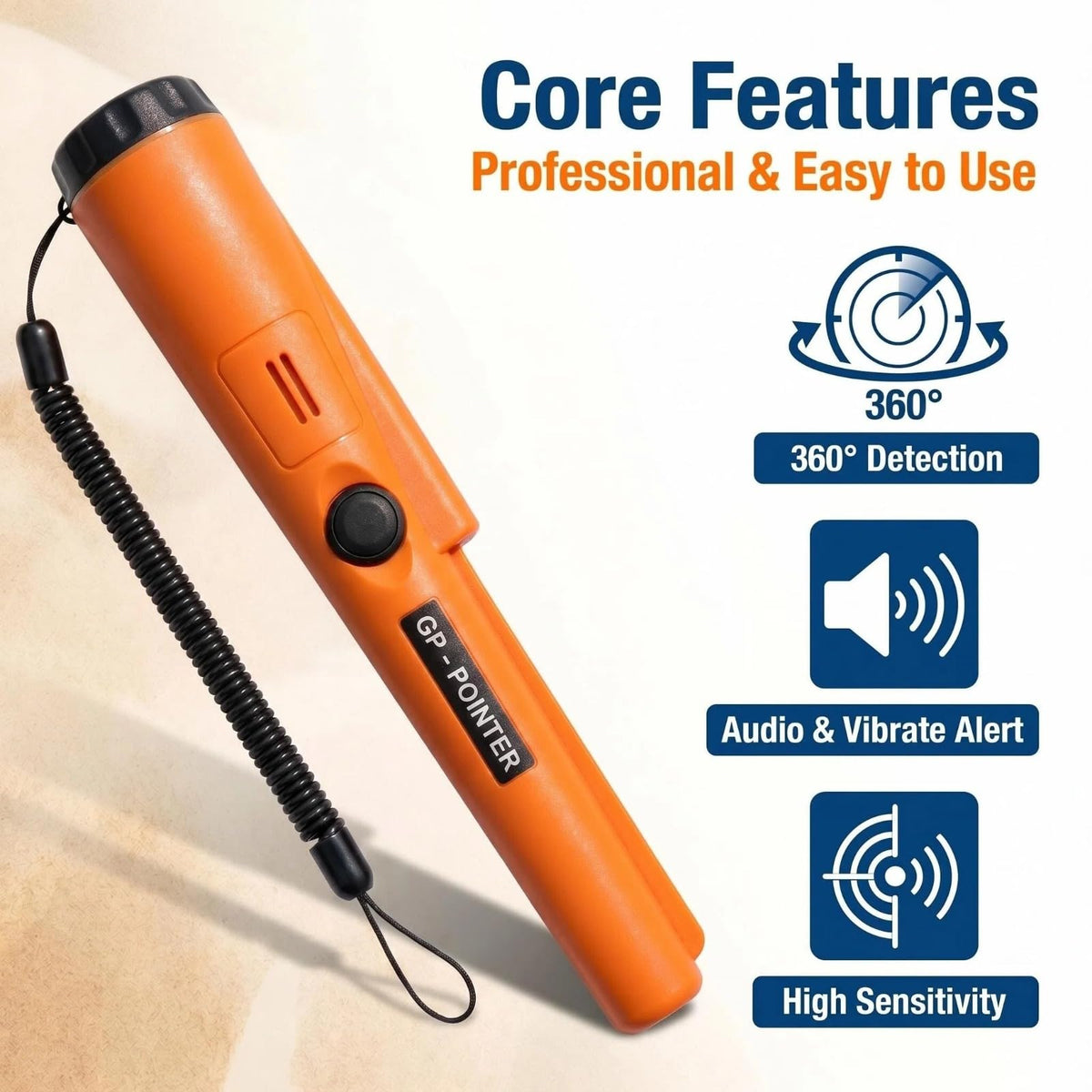 Handheld Metal Detector, Metal Detector Pinpointer Portable 360° Sensitivity Finder with LED Light, Audio & Vibration Alerts for Coin, Silver, Jewelry, Gold Discovery Sand/Lawn/Soil, Security Check