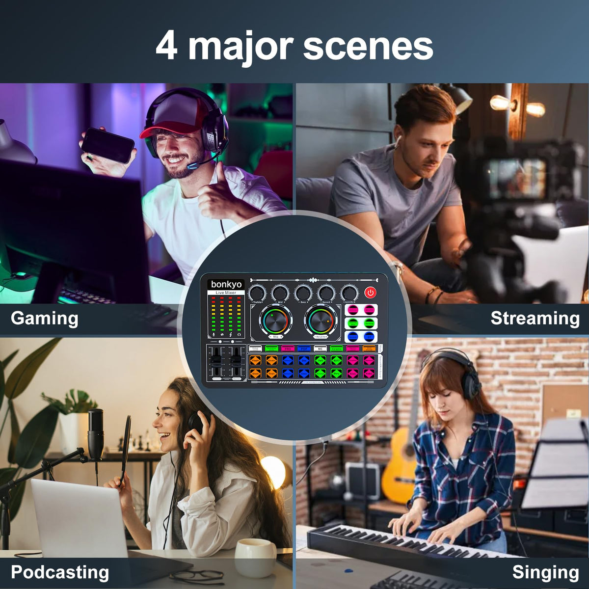 Bonkyo Professional Audio Mixer, F999 Live Sound Card With Dj Mixer For Streaming/Podcasting/Gaming, Professional Studio Equipment