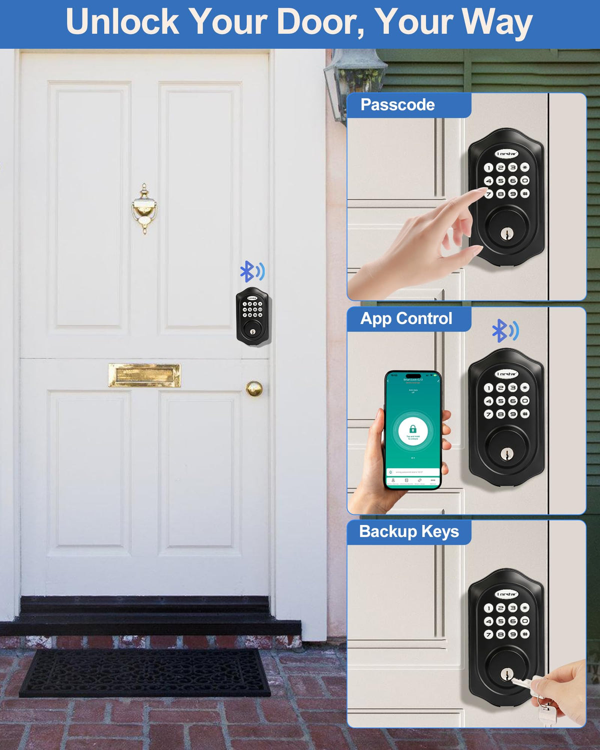 Locstar Keyless Entry Door Lock, Keypad Deadbolt with App, Matte Black