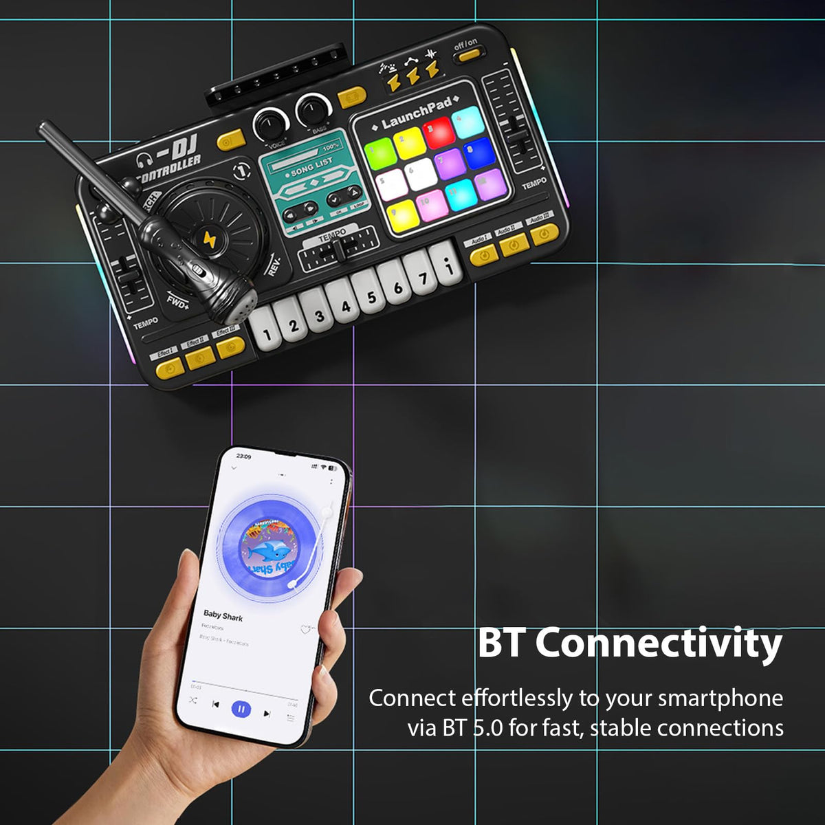 Btuty DJ Controller Mixer with BT 5.0 Microphone Light Effects