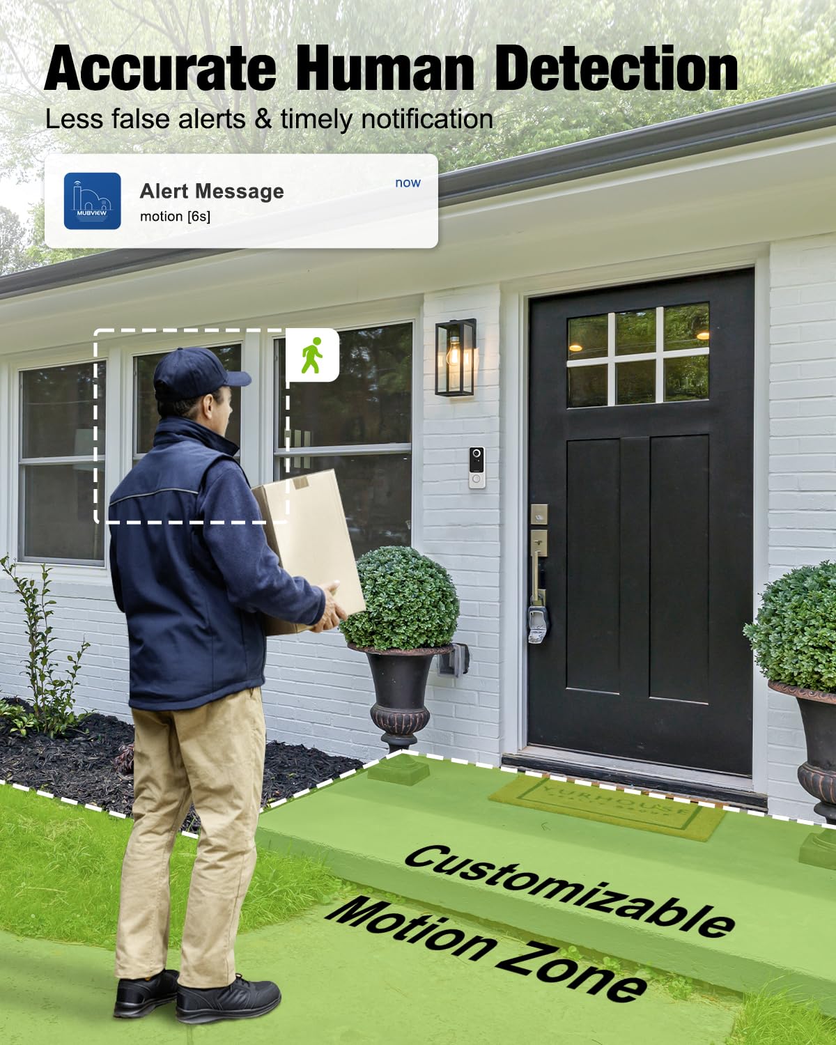 MUBVIEW Wireless Video Doorbell Camera with Chime, No Subscription, 1080p