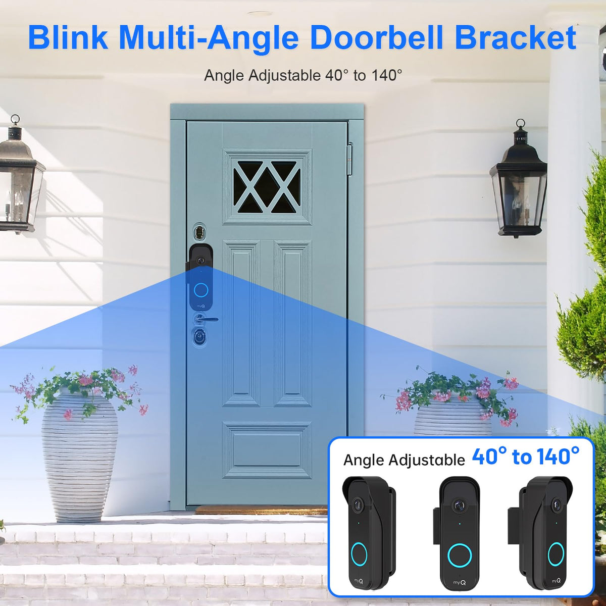 Anti-Theft Doorbell Mount for myQ Camera, Adjustable Left/Right Viewing Angle(40 to 140), Anti-Blocks Motion Sensor Mounting Bracket, Compatible with Homes, Apartments, Dorms-Black