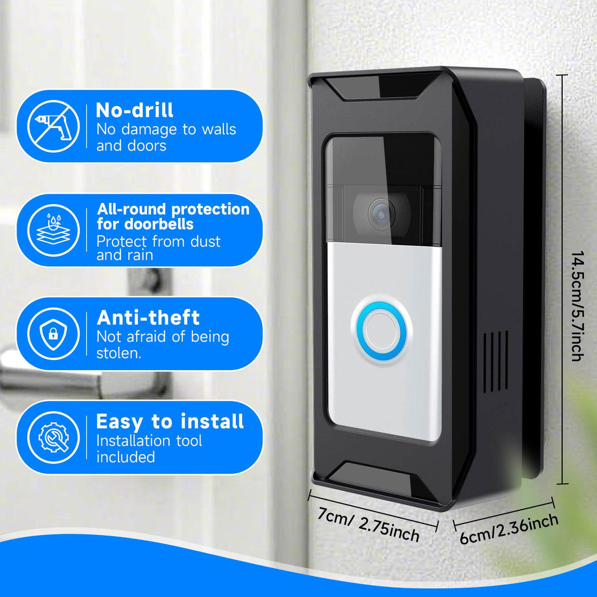 Anti-Theft Video Doorbell Mount Compatible with Ring/Blink Wireless Camera Doorbell, Adjustable Angle Mount No-Drill Battery Doorbell Bracket Accessories for Houses, Apartments, Businesses