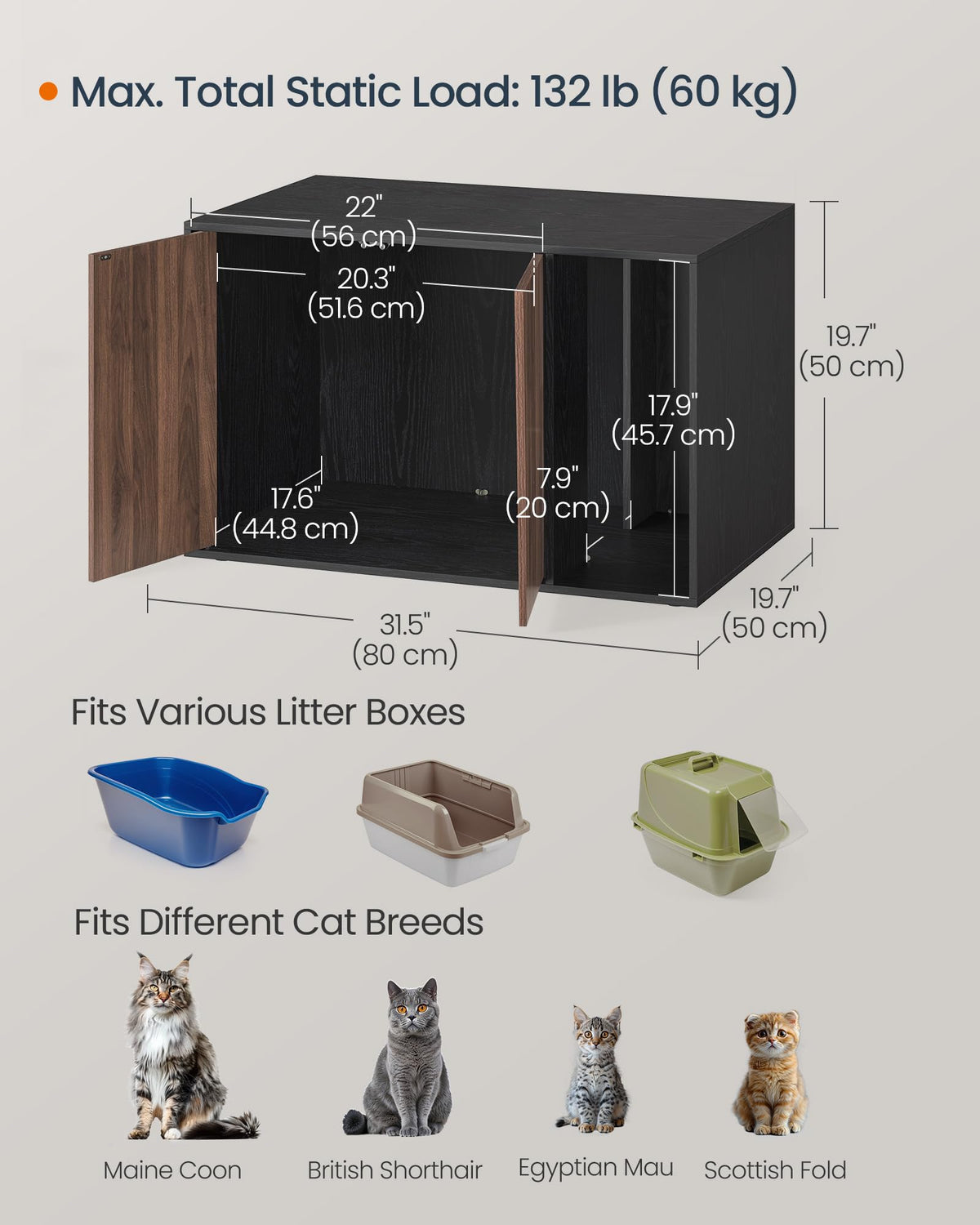 SONGMICS HOME Cat Litter Box Enclosure, Snapsemble Superfast Assembly