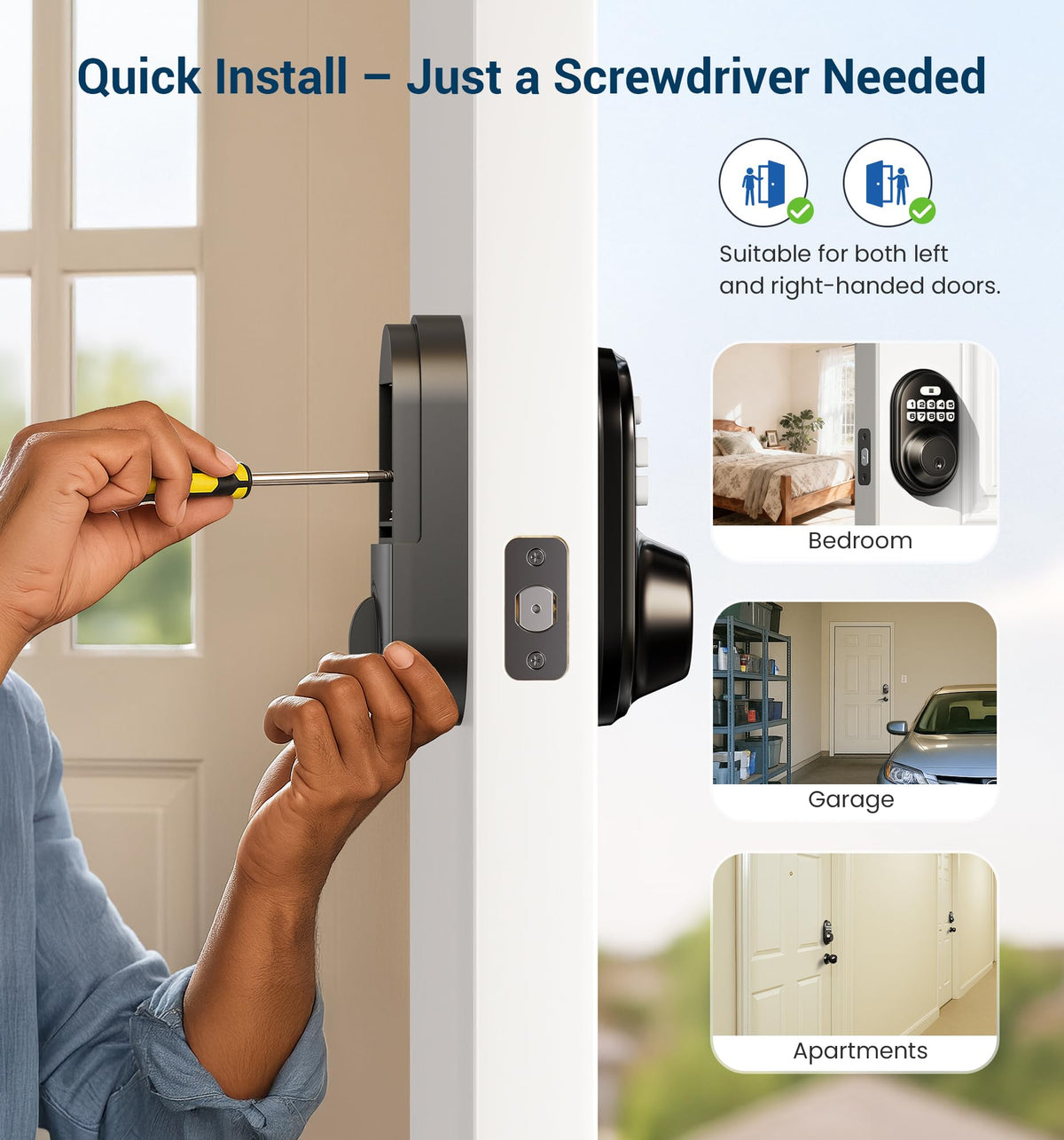 Veise RZ-A Electronic Keypad Deadbolt Door Lock, Matte Black