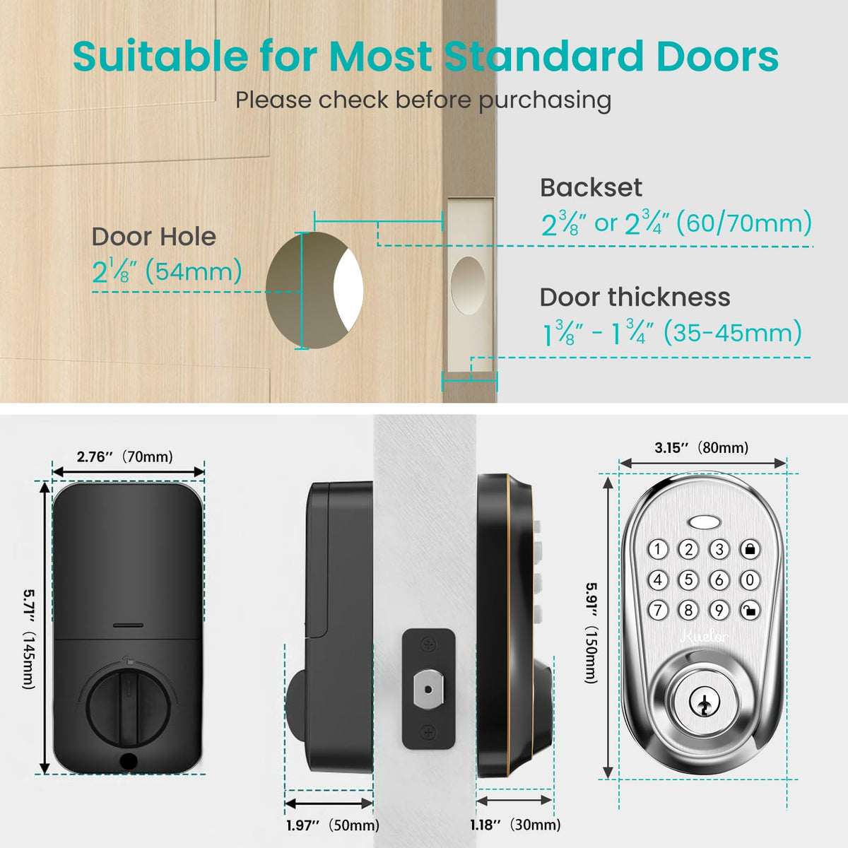 Keyless Entry Door Lock with Keypad Smart Deadbolt for Front Door (Silver)