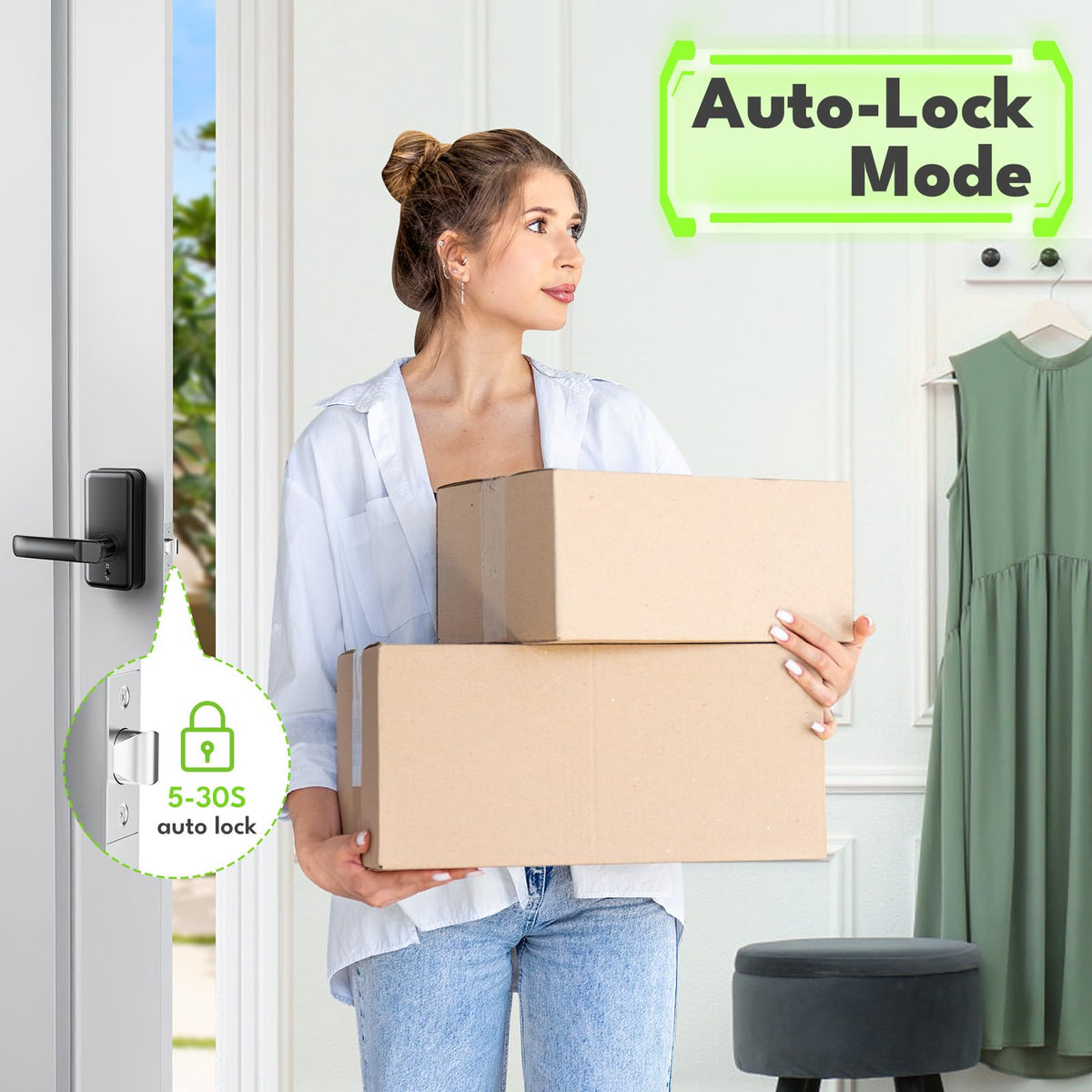 WiFi Keyless Entry Door Lock with Handle,Door Locks for Front Door,Deadbolt