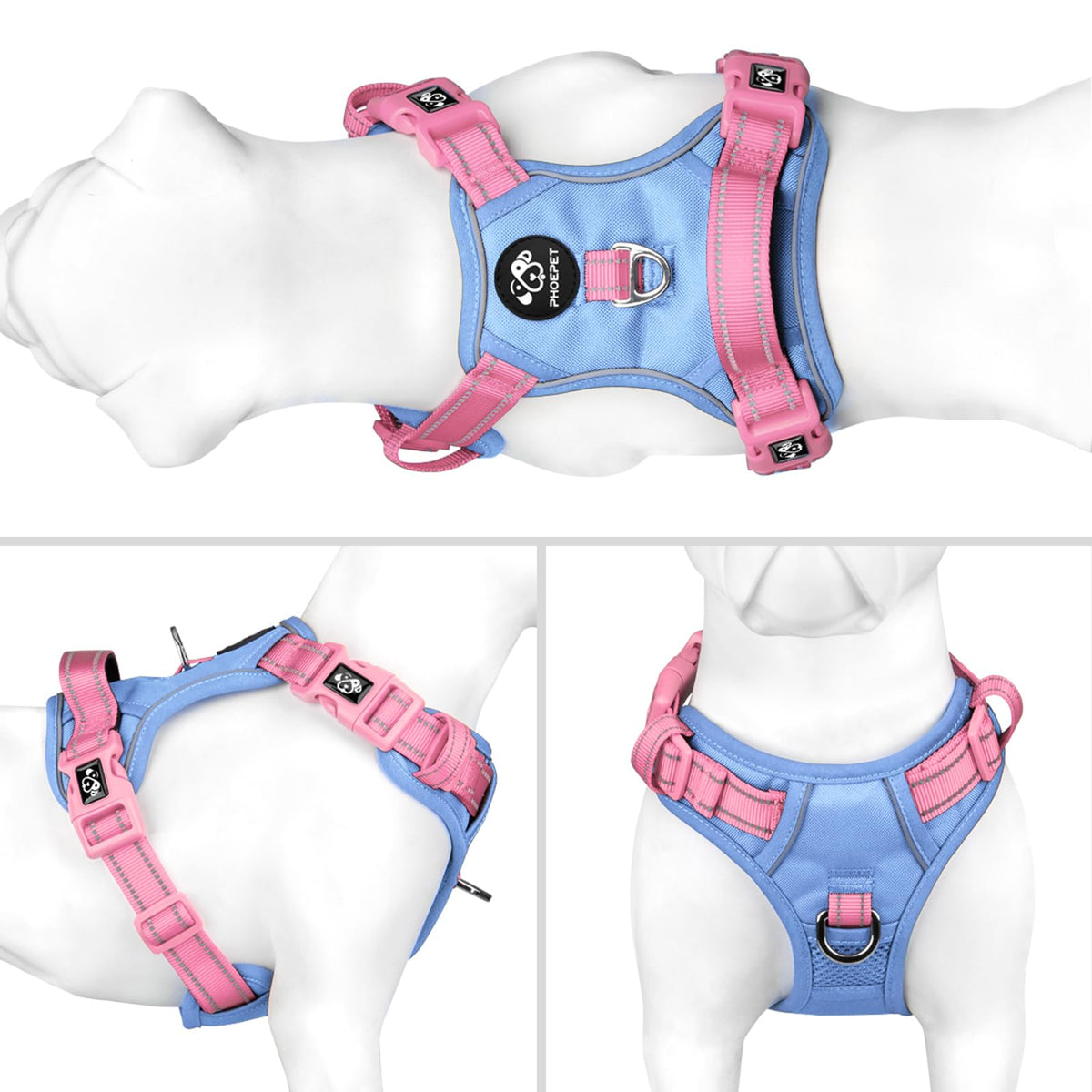 PHOEPET No Pull Dog Harness, Unique Colors Reflective Adjustable Dog Vest
