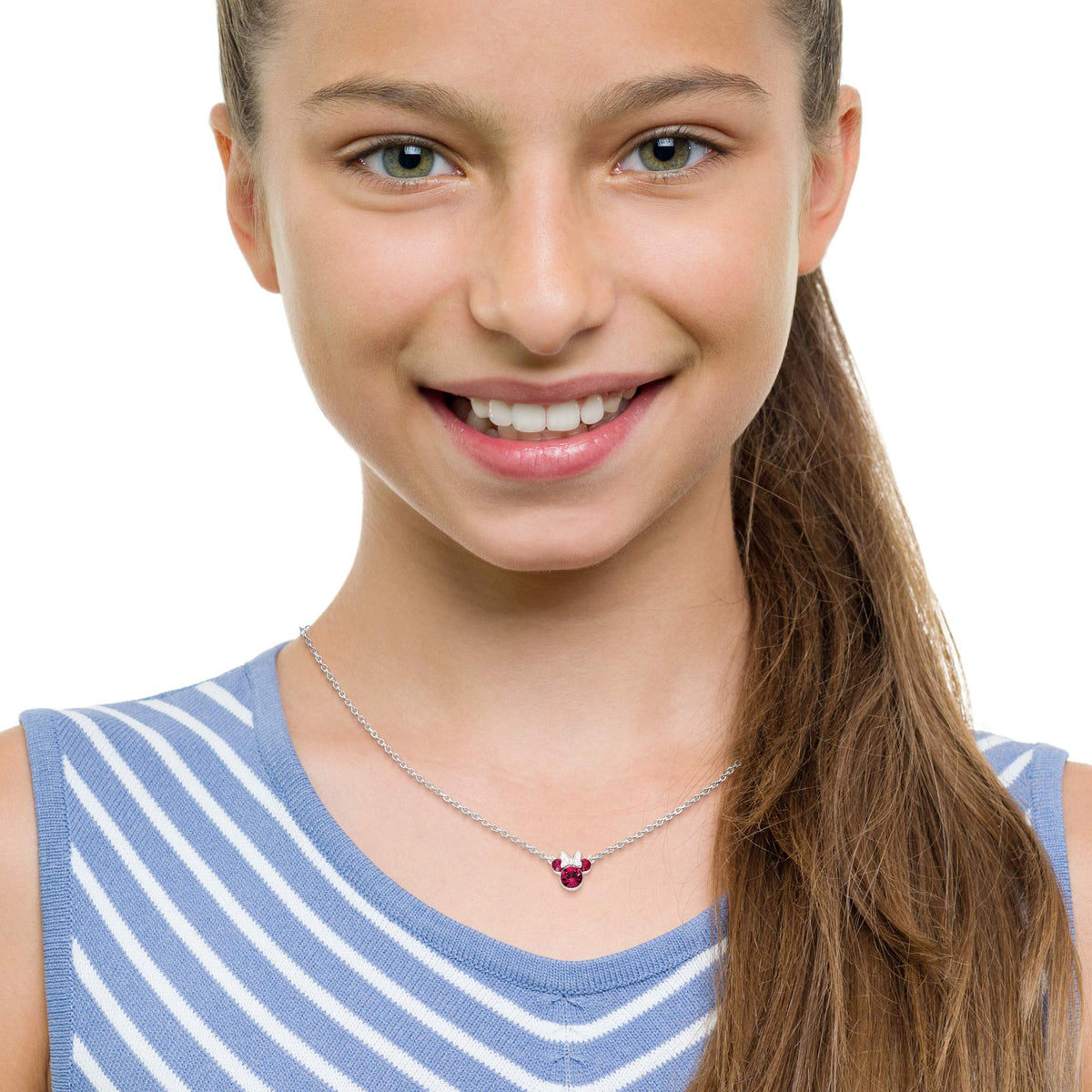 Disney Minnie Mouse October Birthstone Necklace (October - Fuchsia Crystal)