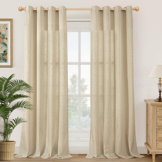 YoungsTex Burlap Linen Curtains with Grommet 84 Inch Length for Living Room, Natural Tan Light Filtering Drapes Privacy Semi Sheer for Farmhouse Bedroom, 2 Panels, 52 X 84 Inch