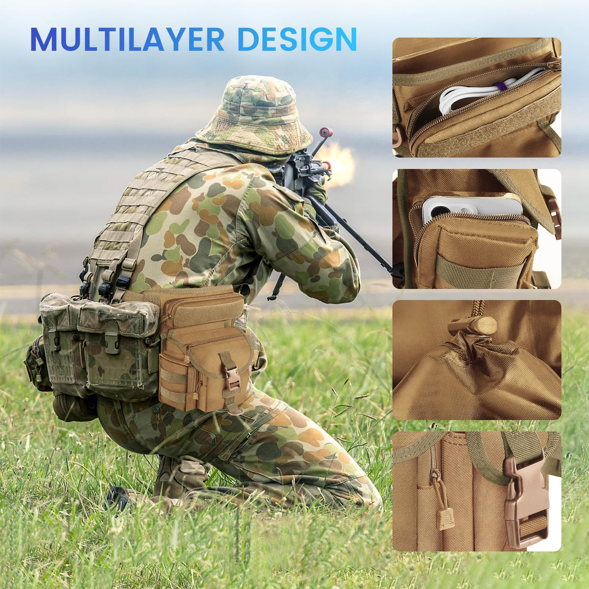 Metal Detecting Waist Bag, Drop Leg Bags, Waterproof Metal Detector Tool Bag, for Outdoor Metal Detector Accessory (Tan)