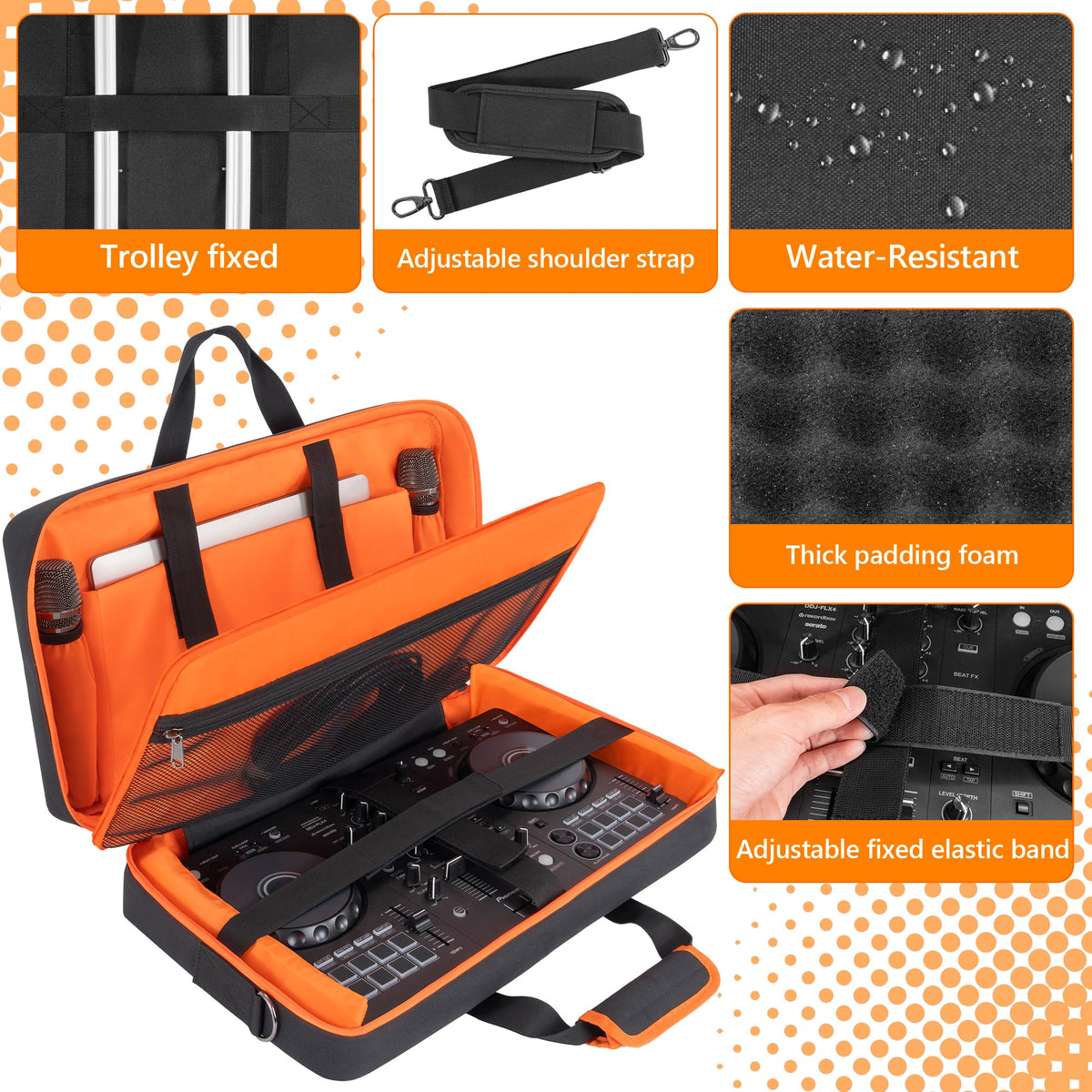 ITHWIU Padded DJ Controller Case Compatible with DDJ FLX4/DJ 400/DDJ REV1, DJ Carrying Bag with 5-Pocket fits up to 15.6'' Laptop, Headphones, Cables, with Adjustable Shoulder Strap, 21.5"x11.8"x2.5"