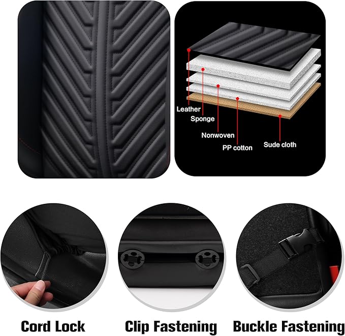 PU Leather Car Seat Covers Full Set – Waterproof seat Cover for Cars，3D Foam Support Automotive seat Covers ，Airbag Compatible, Universal Fit for Cars SUVs Trucks Sedans（Black）