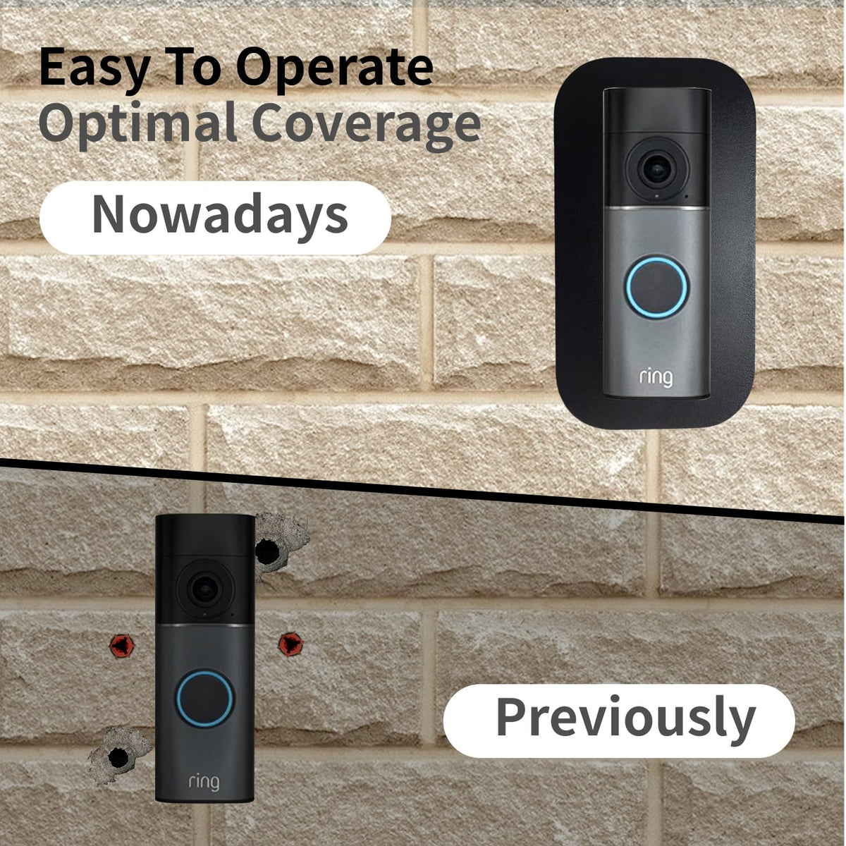 YJNBEST Stainless Steel Bezel Accessories for Ring Video Doorbell/Video Doorbell Wired Plus Cable & Pro Cable | Holder, Shield, Fixing, Plate for Outdoor Alexa Wireless Bell, Black T100