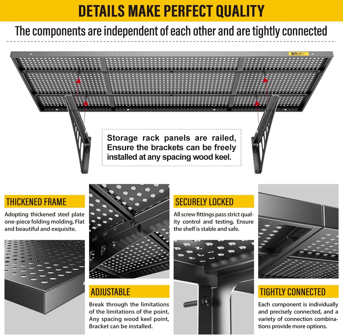 4Pack 1.64x4ft Adjustable Metal Garage Wall Shelving Heavy Duty Garage Storage Shelf Wall Mounted Black