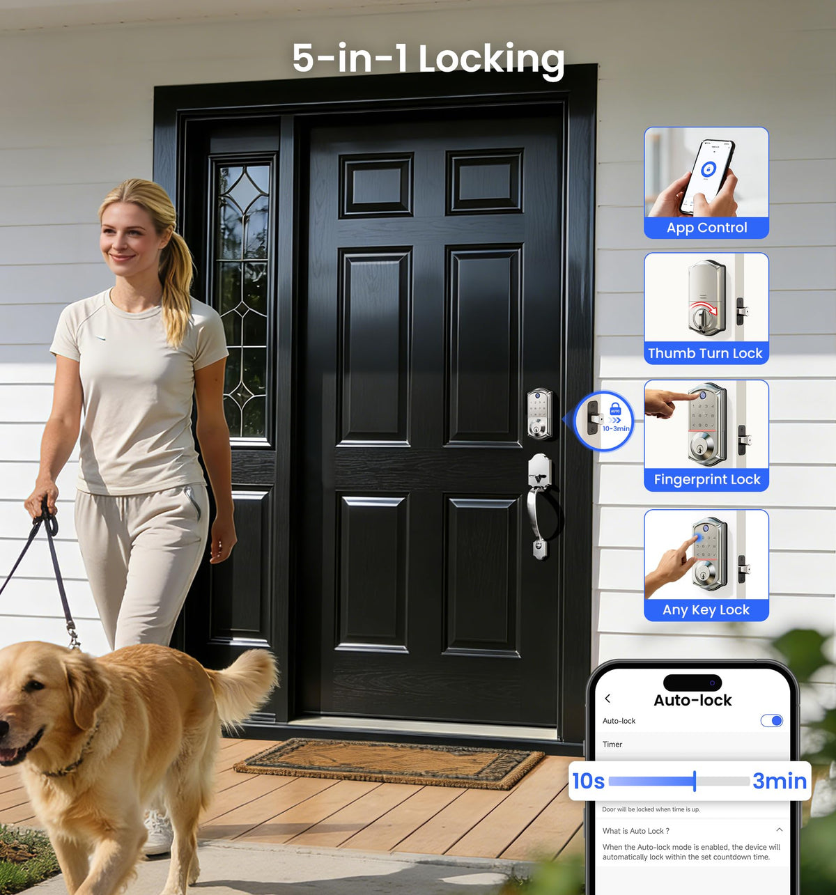 Veise VE017 Fingerprint Smart Door Lock with App Control, Satin Nickel