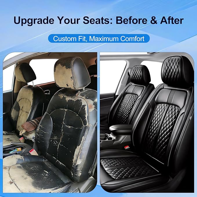 Fit Insight Car Seat Covers for Select Honda Insight 2010-2022, Premium Full Coverage Leather, Airbag Compatible & Scratch-Resistant, Waterproof & All Weather Seat Protector, Full Set, Black