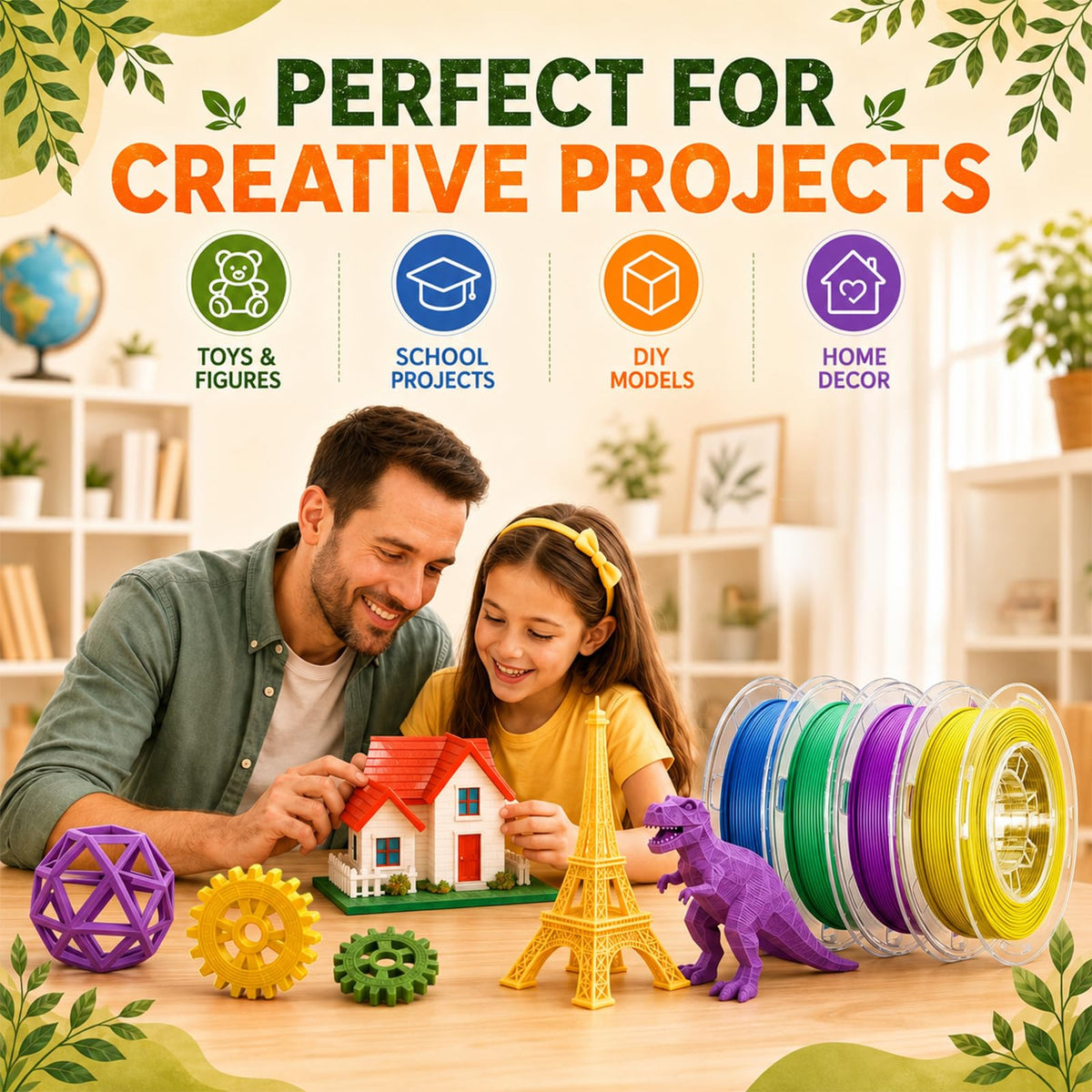 AOSEED PLA Filament Set 1.75mm (±0.02mm), 4-Pack, 200 g (0.44 lb) per Spool