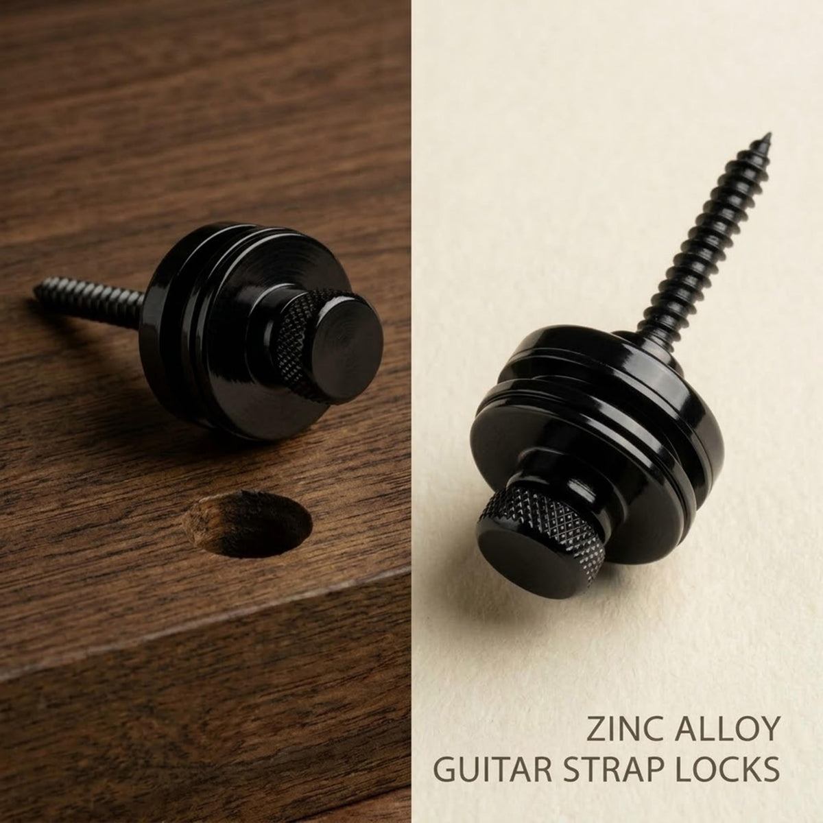 Guitar Strap Locks 2 Pack, Heavy Duty Zinc Alloy Quick Release Strap Buttons, Anti-Slip Mushroom Head Security Locking System for Metal Fasteners for Electric, Acoustic, Bass Guitars Black