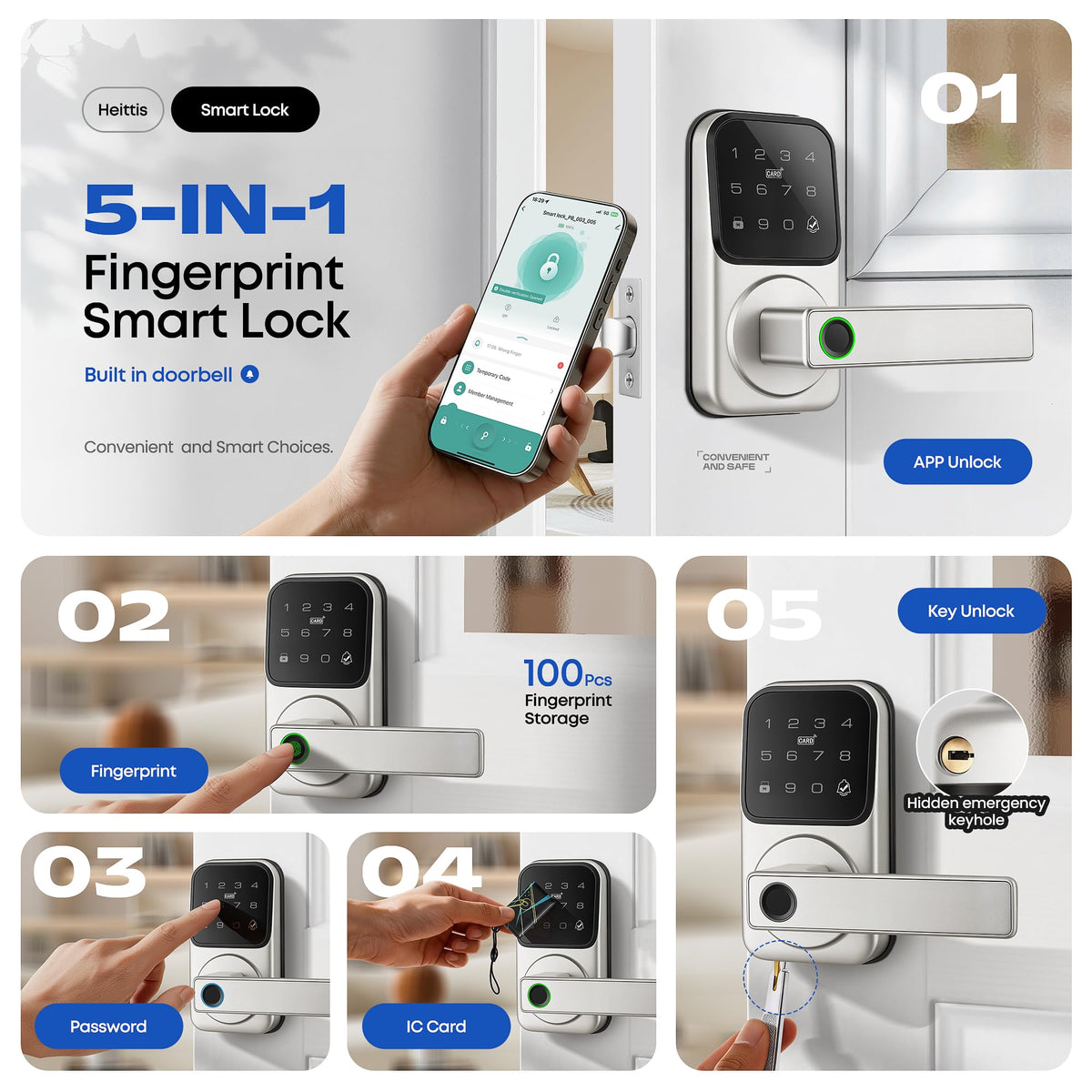 Keypad Smart Door Lock with Knob, Keyless Entry Digital Lock with Handle