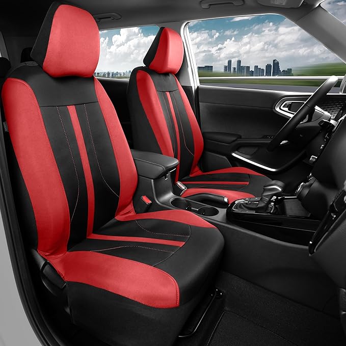Motor Trend Red Cloth Car Seat Covers for Front Seats – Premium Automotive Bucket Seat Covers, Made for Vehicles with Removable Headrests, Interior Covers for Car Truck Van SUV