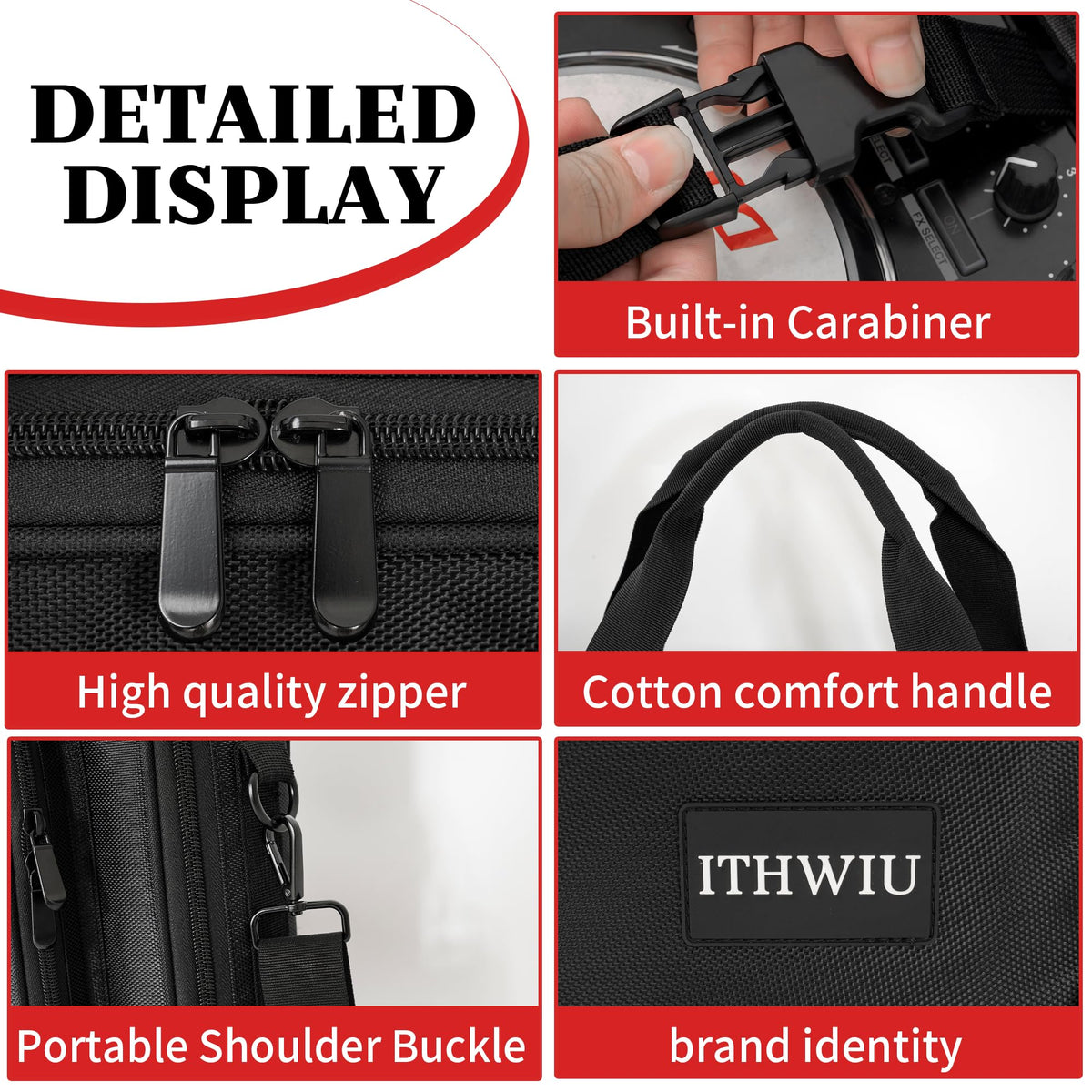ITHWIU DJ Carrying Case Fits DDJ 200, ddj-wego3, AKAI MK3, Native Maschine Mikro Mk3, Hercules DJ Control Inpulse 200, Numark Party mix, Multi-FX pedals, line 6 helix floor, 16 x 10 x 2.5 Inch, Black