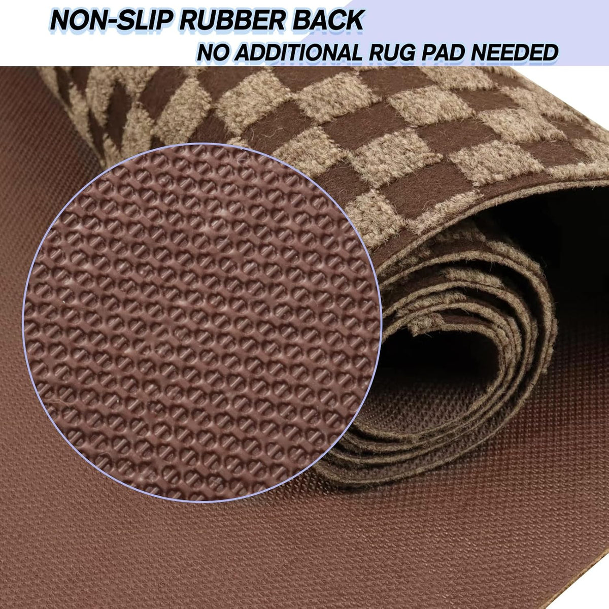 Custom Size Backed Non-Slip Area Rugs Runner, Easy Clean, Waterproof Runner Rugs for Hallway Entryway, Kitchen, Laundry, 4FT x 36FT, Brown Checkered
