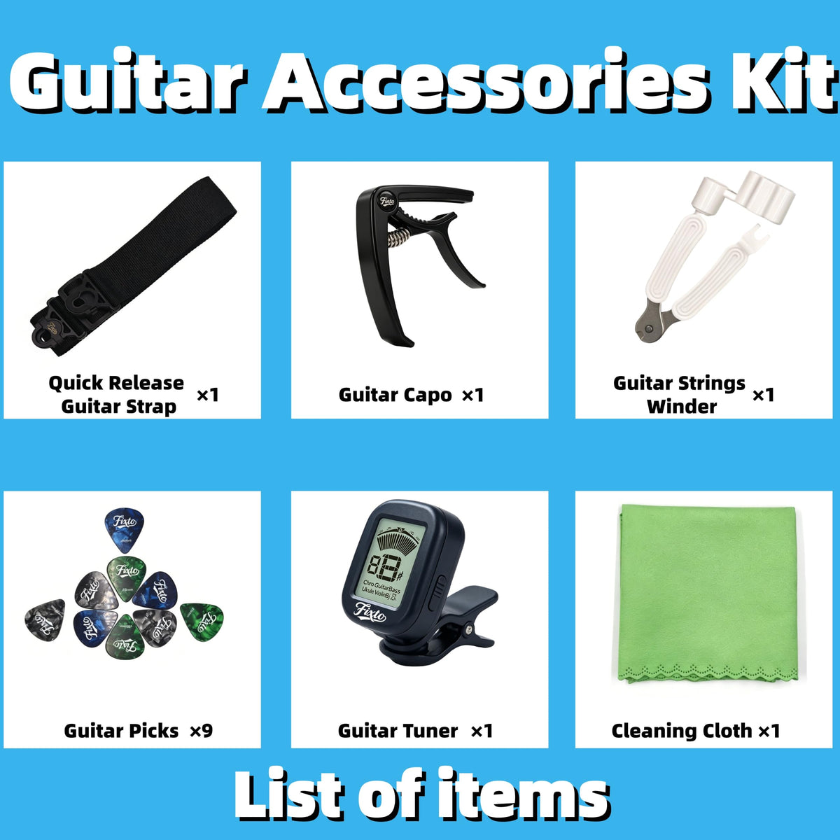 Fixto All-in-One Guitar Accessory Kit for Beginner Players