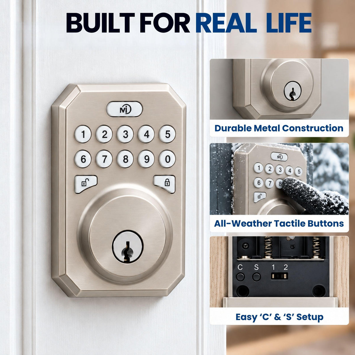 MiLocks Keyless Entry Door Lock with Keypad, Deadbolt, Satin Nickel
